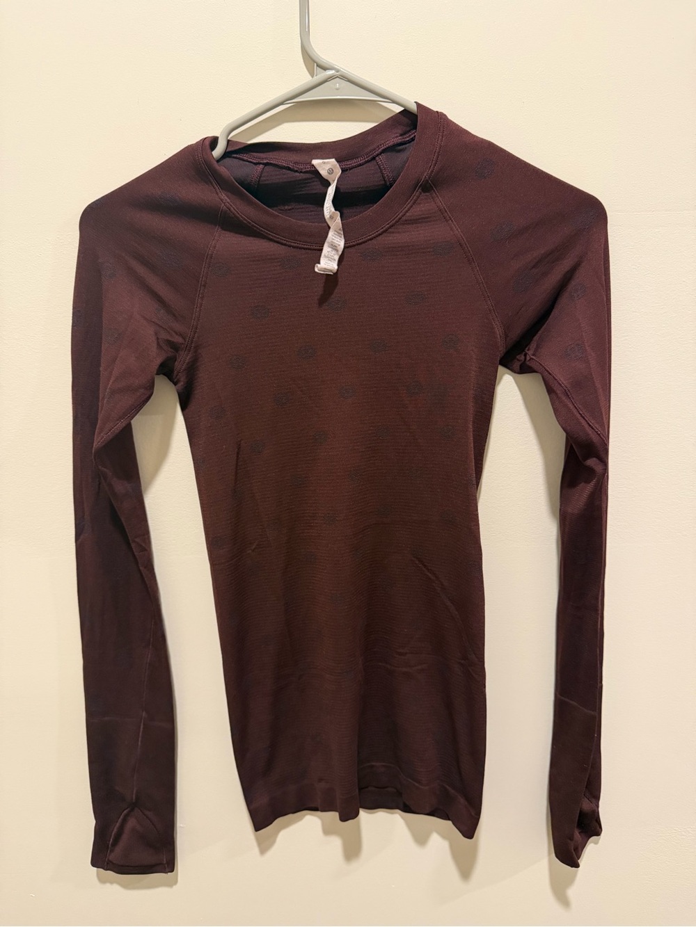 Lululemon Swiftly Tech Long Sleeve Burgundy Dot Running Top
